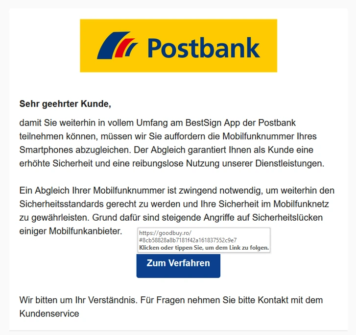 Postbank Phishing 20230718
